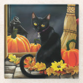 Dessous-de-verre En Verre Chat d'Halloween noir (Devant)