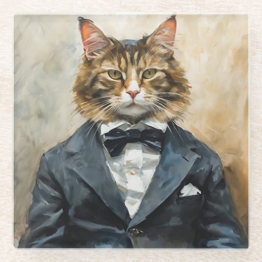 Dessous-de-verre En Verre Chat en costume (Devant)