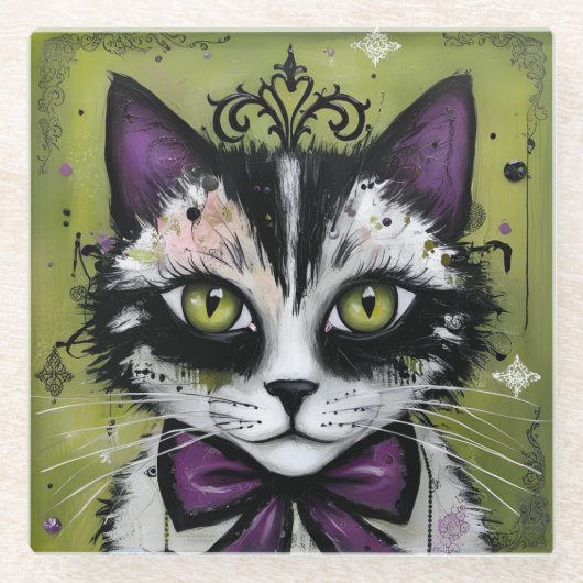 Dessous-de-verre En Verre Chat gothique (Devant)
