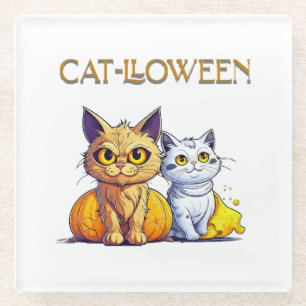 Dessous-de-verre En Verre Chat Halloween 