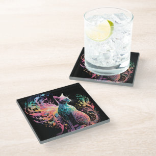 Dessous-de-verre En Verre Chat Holographique Spectral : Un Prisme d'Élégance