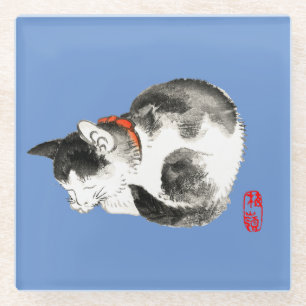 Dessous-de-verre En Verre Chat japonais couché noir et blanc