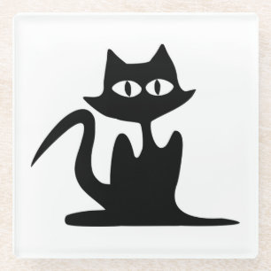 DESSOUS-DE-VERRE EN VERRE CHAT NOIR