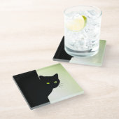 Dessous-de-verre En Verre Chat noir à oreille verte (Incliné)