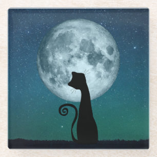 Dessous-de-verre En Verre Chat noir en Dessous de verre de verre clair de lu