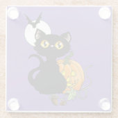 Dessous-de-verre En Verre Chat noir violet Citrouille d'Halloween (Dos)