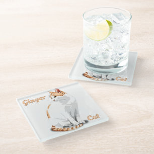 Dessous-de-verre En Verre Chat orange gingembre et blanc personnalisé