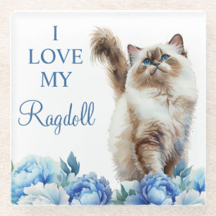 Dessous-de-verre En Verre Chat roux de compagnie Ragdoll à l'aquarelle et fl