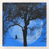 Dessous-de-verre En Verre Chat sur une lune bleue fil (Devant)