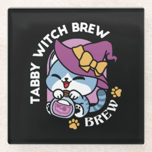 Dessous-de-verre En Verre Chat Tabby Halloween – Chapeau de Sorcière & Art d