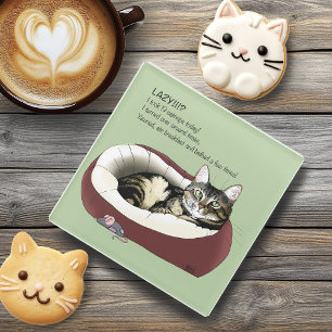 Dessous-de-verre En Verre Chat Tabby Laziness Sarcastique Vert Sauge Sage