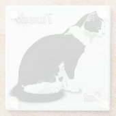 Dessous-de-verre En Verre Chat Tuxedo noir et blanc Personnalisé (Dos)