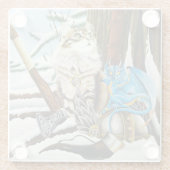 Dessous-de-verre En Verre Chat Viking et Dragon Bleu (Dos)