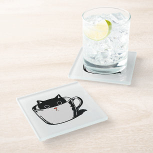 Dessous-de-verre En Verre Chaton noir avec nez rouge caché dans une tasse