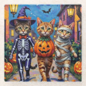 Dessous-de-verre En Verre Chats abyssiniens - Trick ou traitement en Hallowe (Devant)