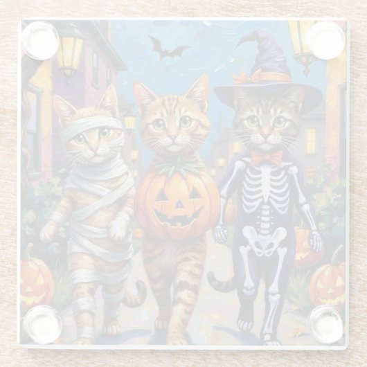 Dessous-de-verre En Verre Chats abyssiniens - Trick ou traitement en Hallowe (Dos)