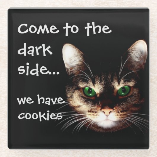 Dessous-de-verre En Verre Chats Badass - "Dark Side has Cookies" (Devant)