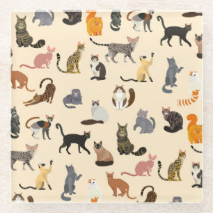 Dessous-de-verre En Verre Chats colorés : Différentes races Motif