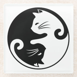 Dessous-de-verre En Verre Chats de Yin yang