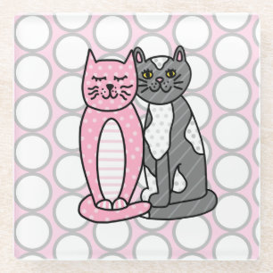 Dessous-de-verre En Verre Chats Kitty Roses et Grey Cute Cute