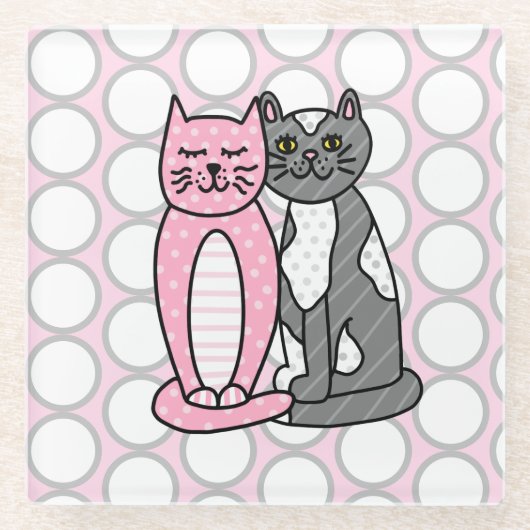 Dessous-de-verre En Verre Chats Kitty Roses et Grey Cute Cute (Devant)