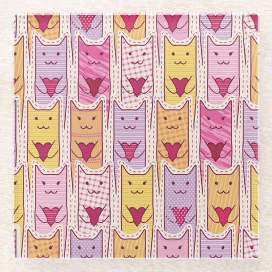 Dessous-de-verre En Verre Chats mignons avec les coeurs affectueux (Devant)