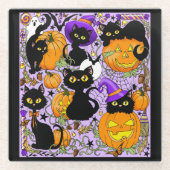 Dessous-de-verre En Verre Chats noirs citrouille Halloween Candy (Devant)