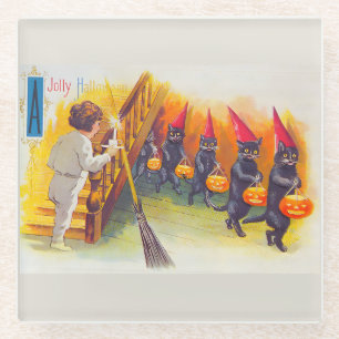 Dessous-de-verre En Verre Chats noirs d'Halloween vintage