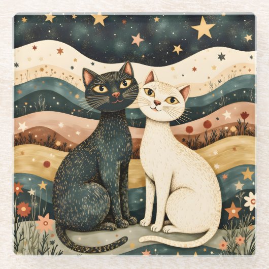 Dessous-de-verre En Verre Chats sereins (Devant)