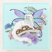 Dessous-de-verre En Verre Chatte Fée Blanche Fantastique Champignon Bleu Cap (Devant)