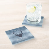 Dessous-de-verre En Verre Chauffeurs de cerfs Silhouette & Snowflakes Blue I (Incliné)
