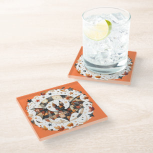 Dessous-de-verre En Verre Chauve-souris patchwork d'Halloween aux couleurs d