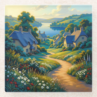 Dessous-de-verre En Verre Chemin Doré vers l'Eau Bleue