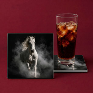 Dessous-de-verre En Verre Cheval Blanc Dans La Fumée