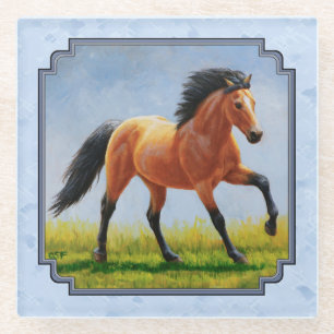 Dessous-de-verre En Verre Cheval Buckskin courant bleu clair