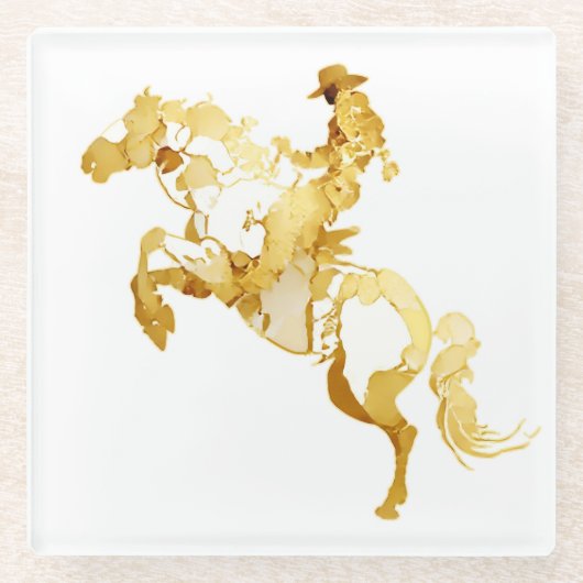 Dessous-de-verre En Verre Cheval et Cavalier Dorés Abstraits (Devant)