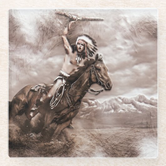 Dessous-de-verre En Verre Cheval Indien Américain (Devant)