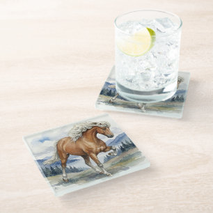 Dessous-de-verre En Verre Cheval islandais Edda Silver bay dans les montagne