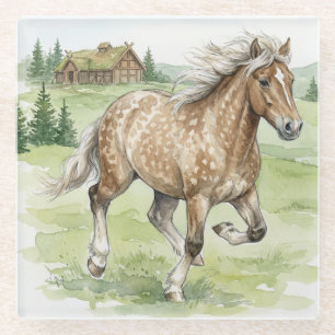 Dessous-de-verre En Verre Cheval islandais Stjarna galopant dans un pré