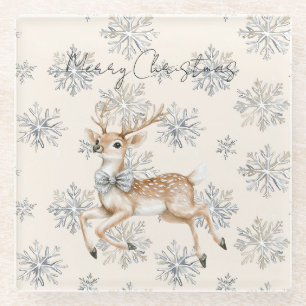 Dessous-de-verre En Verre Chic Crème Arc Argent Renne Noël