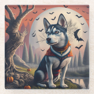 Dessous-de-verre En Verre Chien magique Husky Éffrayant Halloween