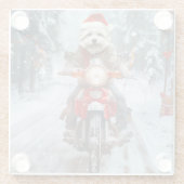 Dessous-de-verre En Verre Chien maltais équitation moto Noël (Dos)