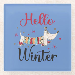 Dessous-de-verre En Verre Chien mignon Bonjour hiver