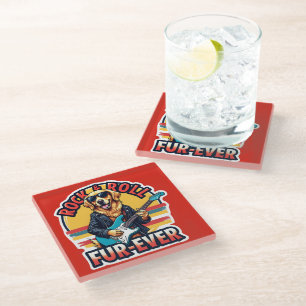 Dessous-de-verre En Verre Chien Retriever doré Rock and Roll Fur-Ever