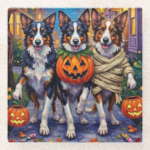 Dessous-de-verre En Verre Chiens Border Collie faisant Trick-or-Treating à H