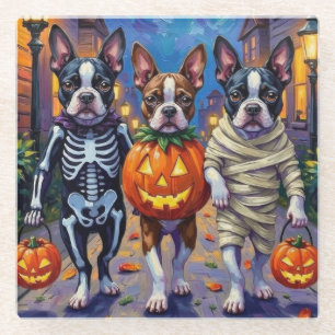 Dessous-de-verre En Verre Chiens Boston Terrier faisant un tour ou un traite