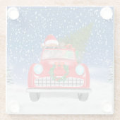 Dessous-de-verre En Verre Chihuahua Chien Conduite Voiture En Noël De Neige (Dos)