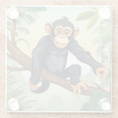Dessous-de-verre En Verre Chimpanzée avec sa mignonne queue sur la branche s (Dos)