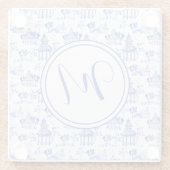 Dessous-de-verre En Verre Chinoiserie Aquarelle Pagode Motif Monogramme (Dos)