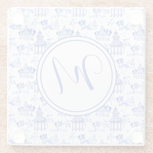 Dessous-de-verre En Verre Chinoiserie Aquarelle Pagode Motif Monogramme (Dos)